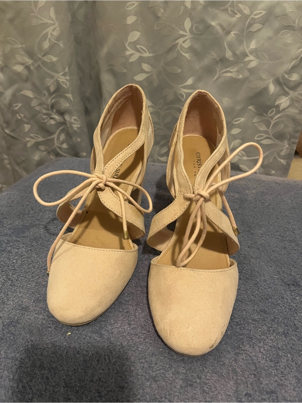 Christian Siriano Blush Lace-Up D'Orsay Heels